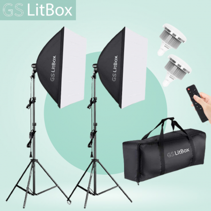 GS LitBox Continous Lighting Softbox LED Kit 50w Adjustable Color 3200-5500K with Wireless Remote Control, Malaysia Plug 2 Light Kit